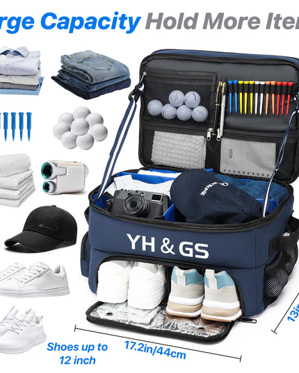 Golf Trunk Organizer Golf Shoes Bag With Large Golf Storage Box for Balls Tees Clothes Gloves Accessories ﻿with Shoe Compartment