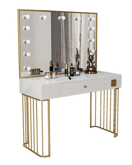 Vanity Set with Lighted Mirror, Makeup Vanity Dressing Table with LED Light, Drawers, Storage Shelves and Cosmetics Cabinet