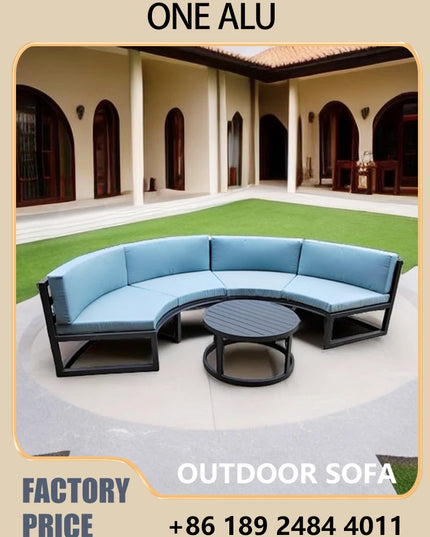 360° Round Outdoor Sofa Set - Deep Grey Aluminum Patio Furniture, Waterproof for Garden and Balcony