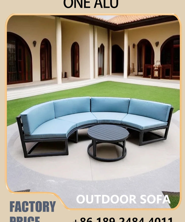 360° Round Outdoor Sofa Set - Deep Grey Aluminum Patio Furniture, Waterproof for Garden and Balcony
