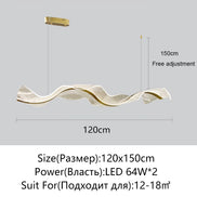 Modern Wave LED Pendant Lights for Living Restaurant Room Food Tables Bar Golden Chandelier Home Decor Hanging Light Fixture