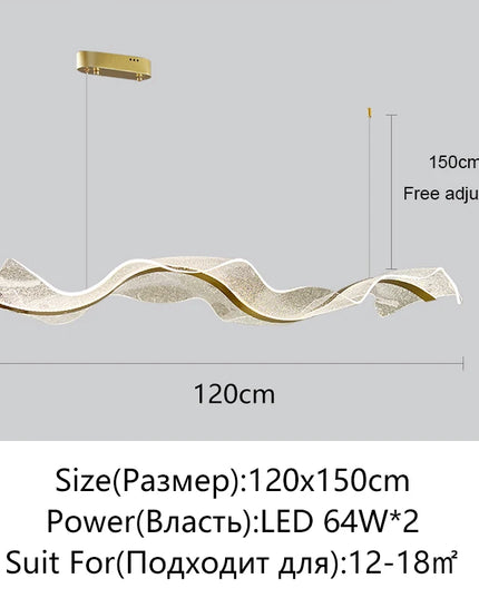 Modern Wave LED Pendant Lights for Living Restaurant Room Food Tables Bar Golden Chandelier Home Decor Hanging Light Fixture