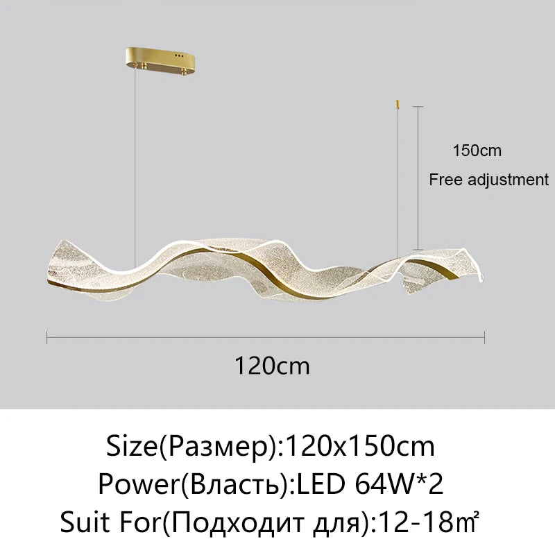 Modern Wave LED Pendant Lights for Living Restaurant Room Food Tables Bar Golden Chandelier Home Decor Hanging Light Fixture