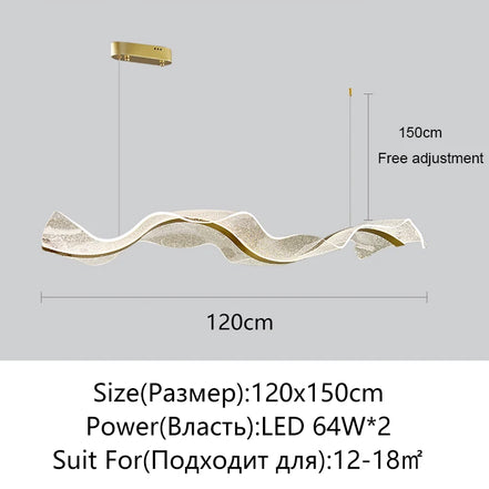 Modern Wave LED Pendant Lights for Living Restaurant Room Food Tables Bar Golden Chandelier Home Decor Hanging Light Fixture