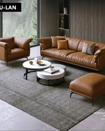 Modern Minimalist Living Room Leather Sofa  Apartment Furniture Set Combination Wtih Customzied Color