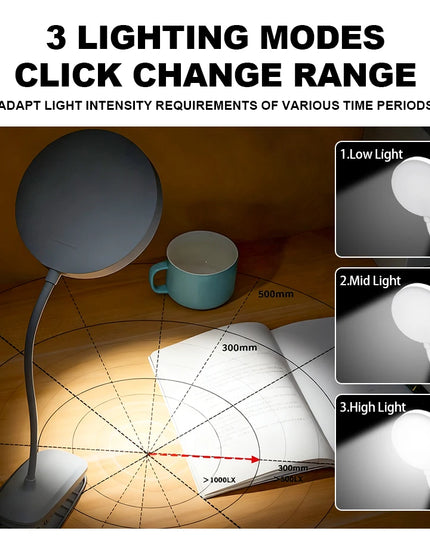 LED Portable Clip Table Lamp USB Rechargeable Clip Desk Lamp Bed Reading Night Light Touch 3 Dimming Modes Eye Protection Light