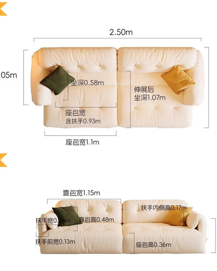 Cloud Retractable Sofa French Cream Wind Straight Row Multi-functional Reclining And Sleeping Leather Electric Sofa