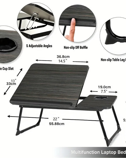 Portable Bed/Sofa Table, Sofa Tray, Home Desk, Breakfast Tray with Cup Holder, Bedside Laptop Stand, Foldable Bed Table