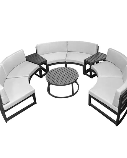 360° Round Outdoor Sofa Set - Deep Grey Aluminum Patio Furniture, Waterproof for Garden and Balcony
