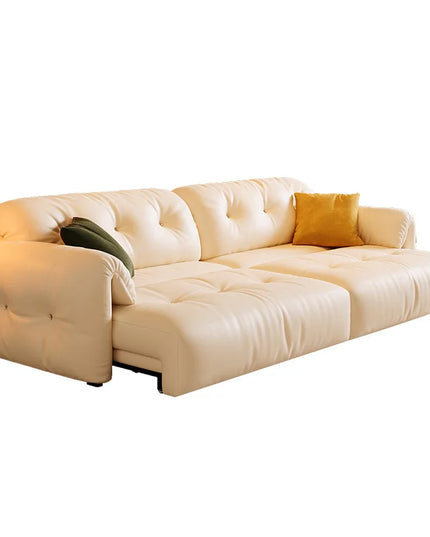 Cloud Retractable Sofa French Cream Wind Straight Row Multi-functional Reclining And Sleeping Leather Electric Sofa