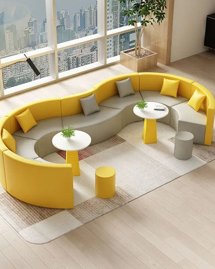 Modern S-Shape Sectional Sofa Set for Home Office for Hotels Public Areas Restaurants Durable PU Leather Cover