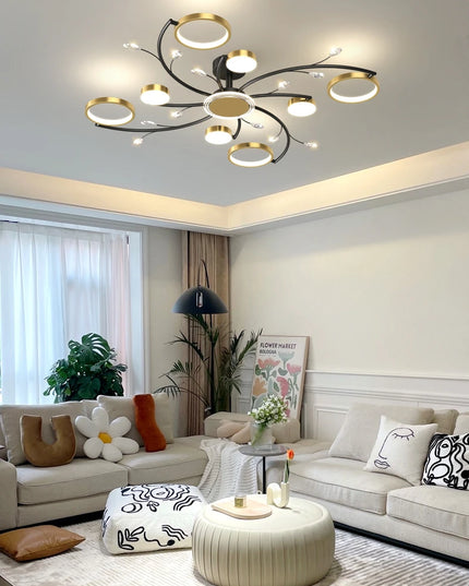 Modern Led Chandelier Gold Aluminum Luxury Pendant Lights For Living Room Bedroom Study Room K9 Crystal Decorative Lamps 90-260V