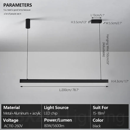 Modern LED linear chandelier for dining room office white bar pendant lights kitchen island lighting black minimalist lamp