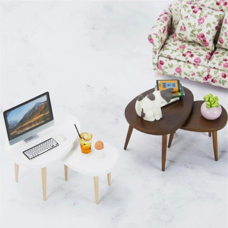 1 Set 1:12 Dollhouse Miniature Wooden Furniture Triangle Coffee Table Computer Desk Tea Model Living Room Home Decor Toy