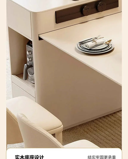 Kitchen Island with Extendable Dining Table Integrated Rolling Kitchen Storage Household with Slate Rack Cabinet for Kitchen
