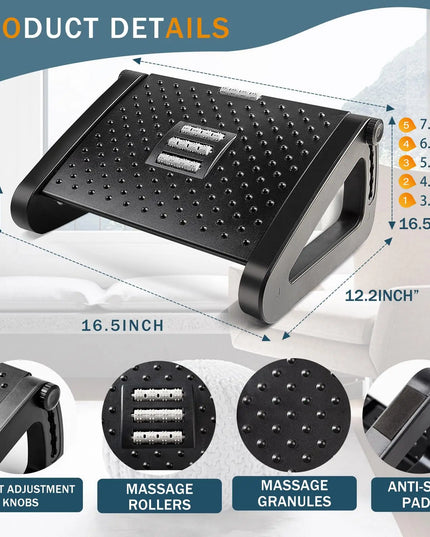 Foot Rest for Under Desk Adjustable Foot Rest Ergonomic Foot Stool Massage for Pressure Relief Portable Footstool Leg Rest Desk