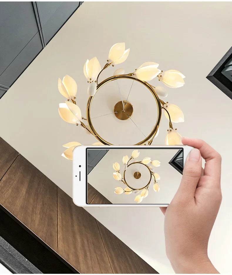 Modern Luxury French Creamy Wind Ceramic Chandelier Living Dining Room Bedroom Led Pendant Lamp Home Decor Hanging Light Fixture