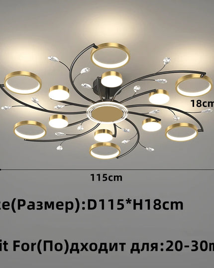 Modern Led Chandelier Gold Aluminum Luxury Pendant Lights For Living Room Bedroom Study Room K9 Crystal Decorative Lamps 90-260V