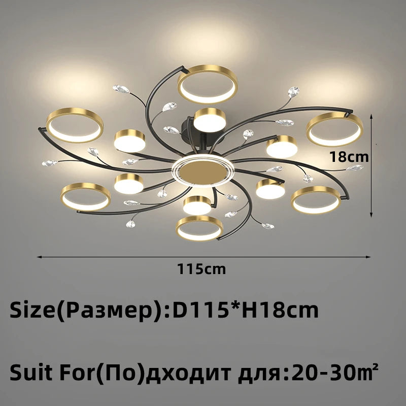 Modern Led Chandelier Gold Aluminum Luxury Pendant Lights For Living Room Bedroom Study Room K9 Crystal Decorative Lamps 90-260V