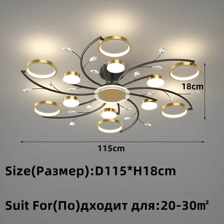 Modern Led Chandelier Gold Aluminum Luxury Pendant Lights For Living Room Bedroom Study Room K9 Crystal Decorative Lamps 90-260V