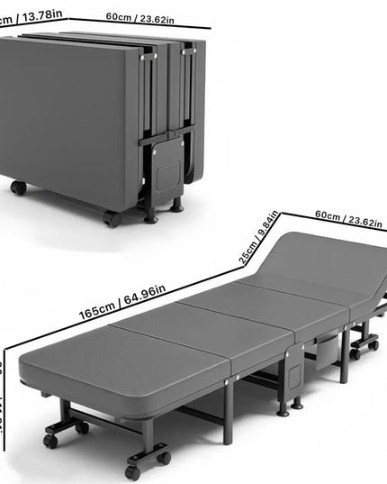 1 Dust Cover for a Folding Bed or 1 Folding Bed, Multifunctional Tech Fabric with High-Density Foam Mattress, Compact Storage Space, Single Bed, Folds into a Quarter, Easy to Assemble, with Wheels, Lightweight, Portable Iron