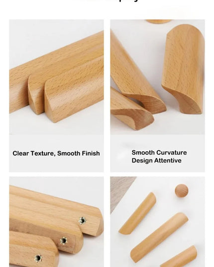 Natural Wood Furniture Handles Kitchen Door Knobs Cabinets Pulls Beech Wooden Handles for Cabinet and Drawers Furniture Hardware