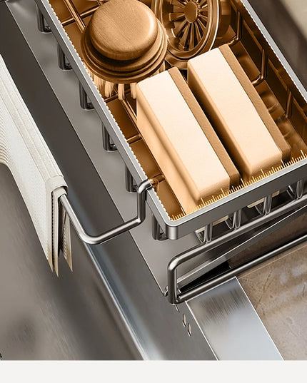 Sink Cleaning Tools Storage Rack Kitchen Drain Organizer Sponge Cleanser Rag Hanger - Space-Saving Home Essential