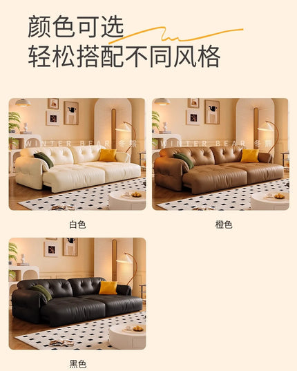 Cloud Retractable Sofa French Cream Wind Straight Row Multi-functional Reclining And Sleeping Leather Electric Sofa