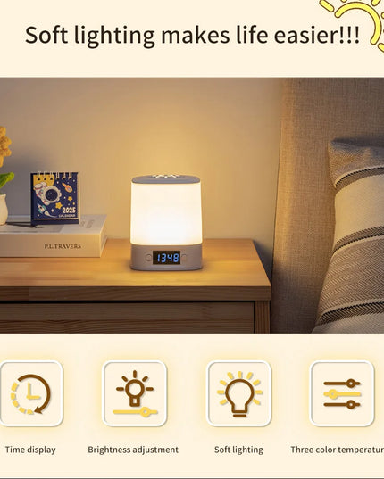 LED Night Lamp Rechargeable Table Lamp Clock Display Soft Sleeping Lamp Touch Switch Bedside Lamp for Bedroom Decor