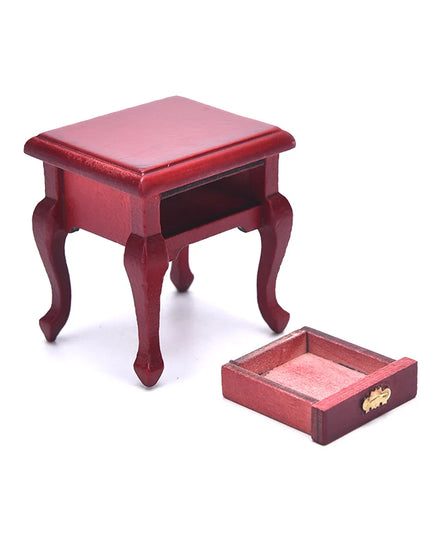 Dollhouse Miniature Furniture Wooden Bedside Drawer Table Nightstand Cabinet