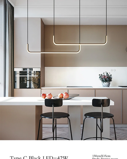 Modern LED Strip Chandelier Light Restaurant Kitchen Decor Ceiling Gold Hanging Pendants Living Room Lighting Indoor Lamp Lustre