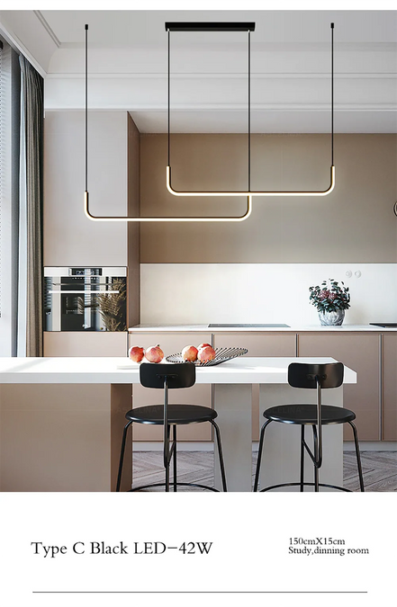 Modern LED Strip Chandelier Light Restaurant Kitchen Decor Ceiling Gold Hanging Pendants Living Room Lighting Indoor Lamp Lustre