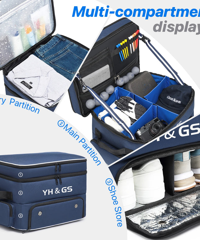 Golf Trunk Organizer Golf Shoes Bag With Large Golf Storage Box for Balls Tees Clothes Gloves Accessories ﻿with Shoe Compartment