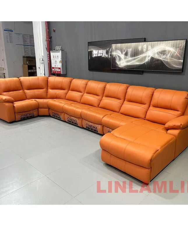 Luxury Oversized Sectional Recliner Sofa with Chaise Lounge – Home Electric Theater Seating, Genuine Leather – for Cinema Room