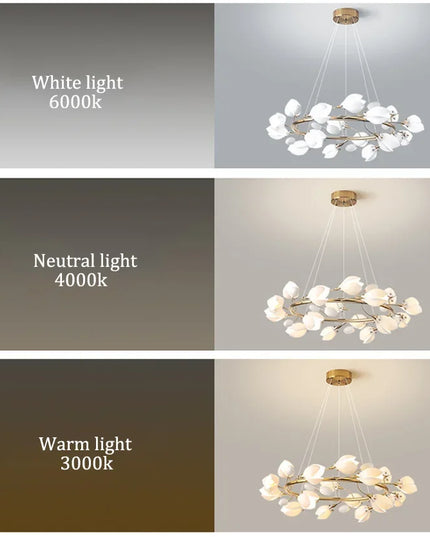 Modern Luxury French Creamy Wind Ceramic Chandelier Living Dining Room Bedroom Led Pendant Lamp Home Decor Hanging Light Fixture