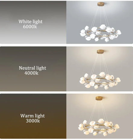 Modern Luxury French Creamy Wind Ceramic Chandelier Living Dining Room Bedroom Led Pendant Lamp Home Decor Hanging Light Fixture