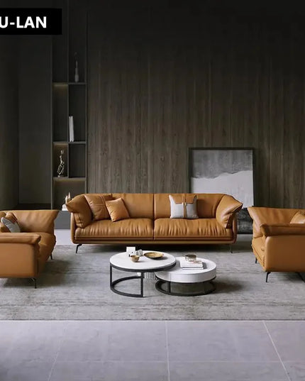 Modern Minimalist Living Room Leather Sofa  Apartment Furniture Set Combination Wtih Customzied Color