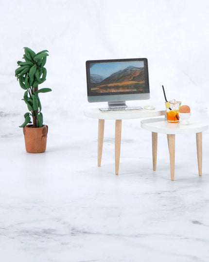 1 Set 1:12 Dollhouse Miniature Wooden Furniture Triangle Coffee Table Computer Desk Tea Model Living Room Home Decor Toy