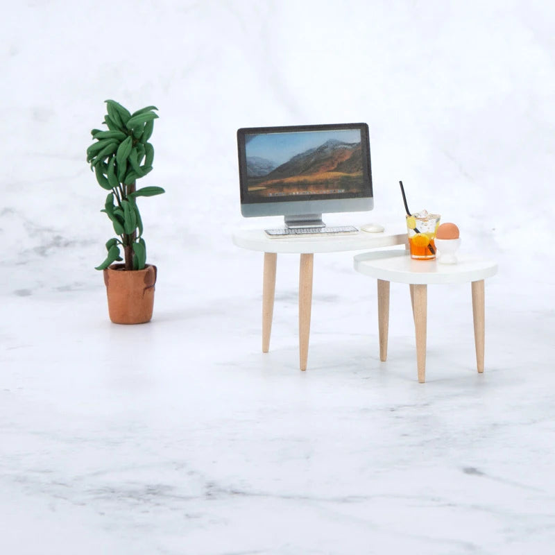 1 Set 1:12 Dollhouse Miniature Wooden Furniture Triangle Coffee Table Computer Desk Tea Model Living Room Home Decor Toy