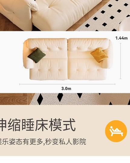 Cloud Retractable Sofa French Cream Wind Straight Row Multi-functional Reclining And Sleeping Leather Electric Sofa