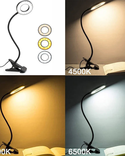 LED Portable Clip Table Lamp USB Rechargeable Clip Desk Lamp Bed Reading Night Light Touch 3 Dimming Modes Eye Protection Light