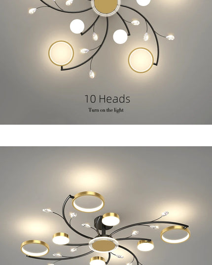 Modern Led Chandelier Gold Aluminum Luxury Pendant Lights For Living Room Bedroom Study Room K9 Crystal Decorative Lamps 90-260V