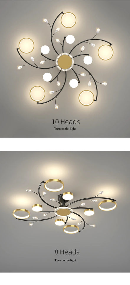 Modern Led Chandelier Gold Aluminum Luxury Pendant Lights For Living Room Bedroom Study Room K9 Crystal Decorative Lamps 90-260V