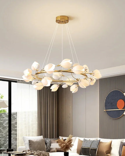 Modern Luxury French Creamy Wind Ceramic Chandelier Living Dining Room Bedroom Led Pendant Lamp Home Decor Hanging Light Fixture