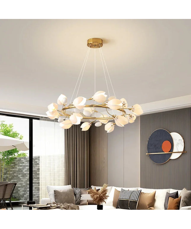 Modern Luxury French Creamy Wind Ceramic Chandelier Living Dining Room Bedroom Led Pendant Lamp Home Decor Hanging Light Fixture