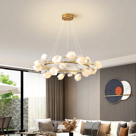 Modern Luxury French Creamy Wind Ceramic Chandelier Living Dining Room Bedroom Led Pendant Lamp Home Decor Hanging Light Fixture