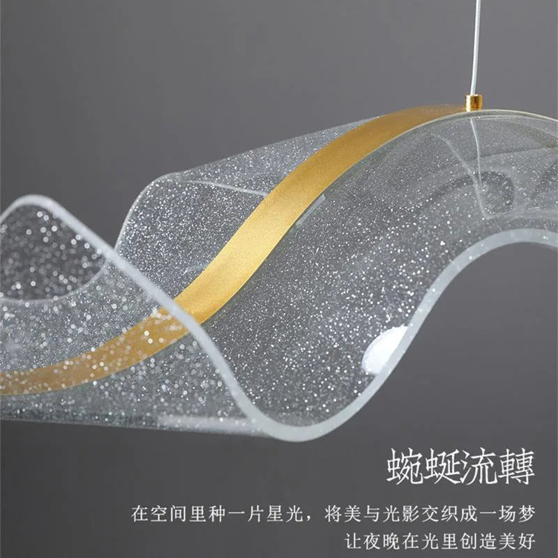 Modern Wave LED Pendant Lights for Living Restaurant Room Food Tables Bar Golden Chandelier Home Decor Hanging Light Fixture