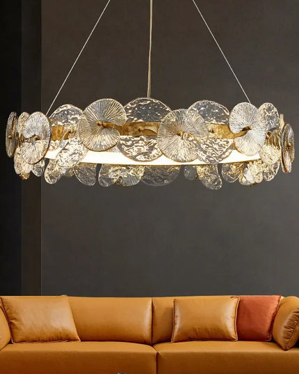 Modern LED Chandelier Lamp For Living Room Bedroom Dining Kitchen Ceiling Lights Ring Glass Flower Design Suspension Light