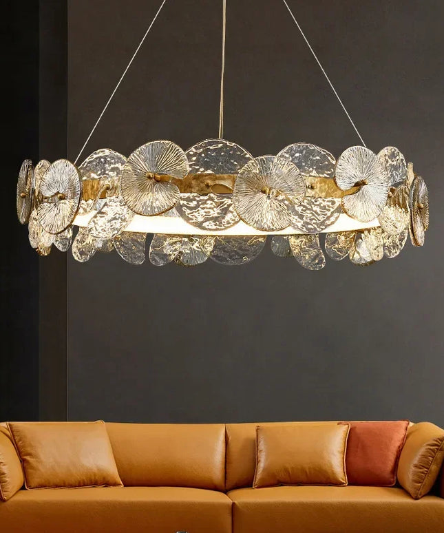 Modern LED Chandelier Lamp For Living Room Bedroom Dining Kitchen Ceiling Lights Ring Glass Flower Design Suspension Light