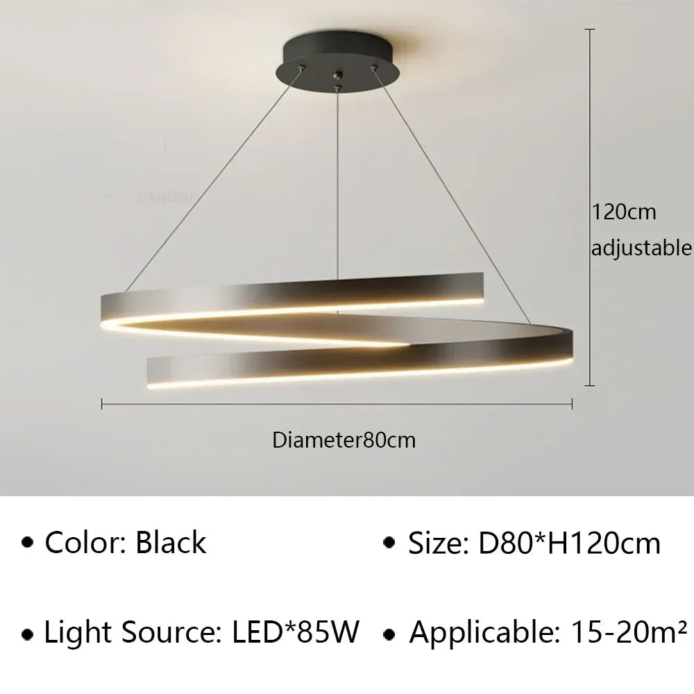 Modern LED spiral chandelier is suitable for living room dining room bedroom study villa home decoration lighting room decoratio